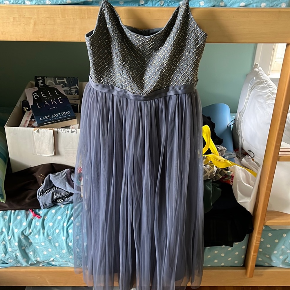 NWOT Needle & Thread lavender midi dress with beading, US 4